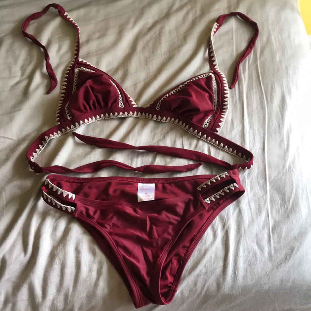 maroon tie up bathing suit w/p patterns